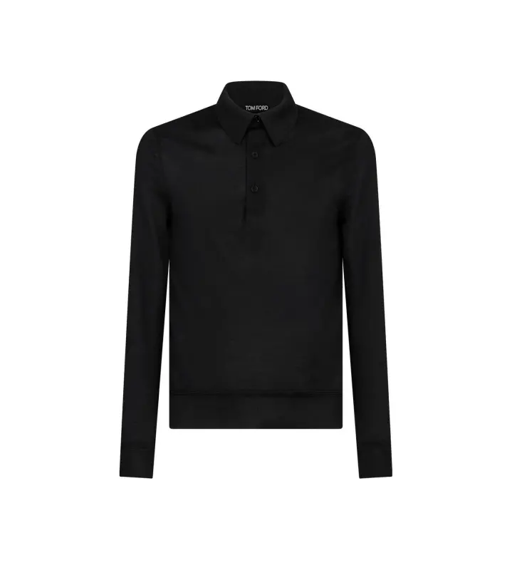 FINE GAUGE CASHMERE SILK POLO BLACK online